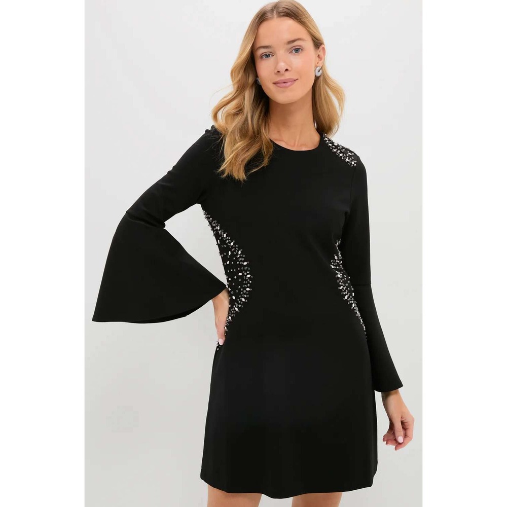 Tuckernuck Embellished Farrow Dress Large Black Rhinestone Cocktail Party Glam